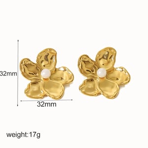 1 Pair Retro Style Flower Shape Stainless Steel  Gold Color Inlay Artificial Pearls Women's Stud Earrings h5 Picture3